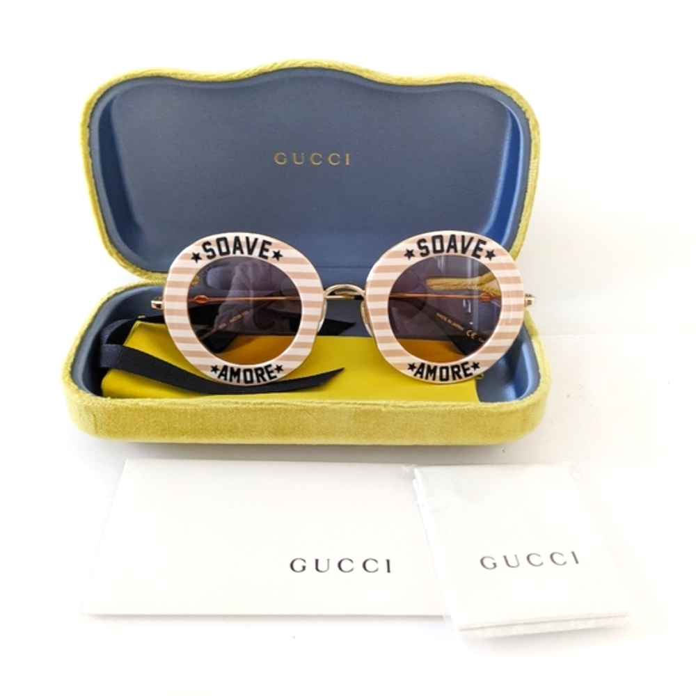 GUCCI Striped Round Sunglasses GG0113S Graphic Soave Amore Delicate Love - Picture 3 of 17